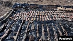 Armenia - Weapons and ammunition found and displayed by military police in Gyumri March 11, 2024.