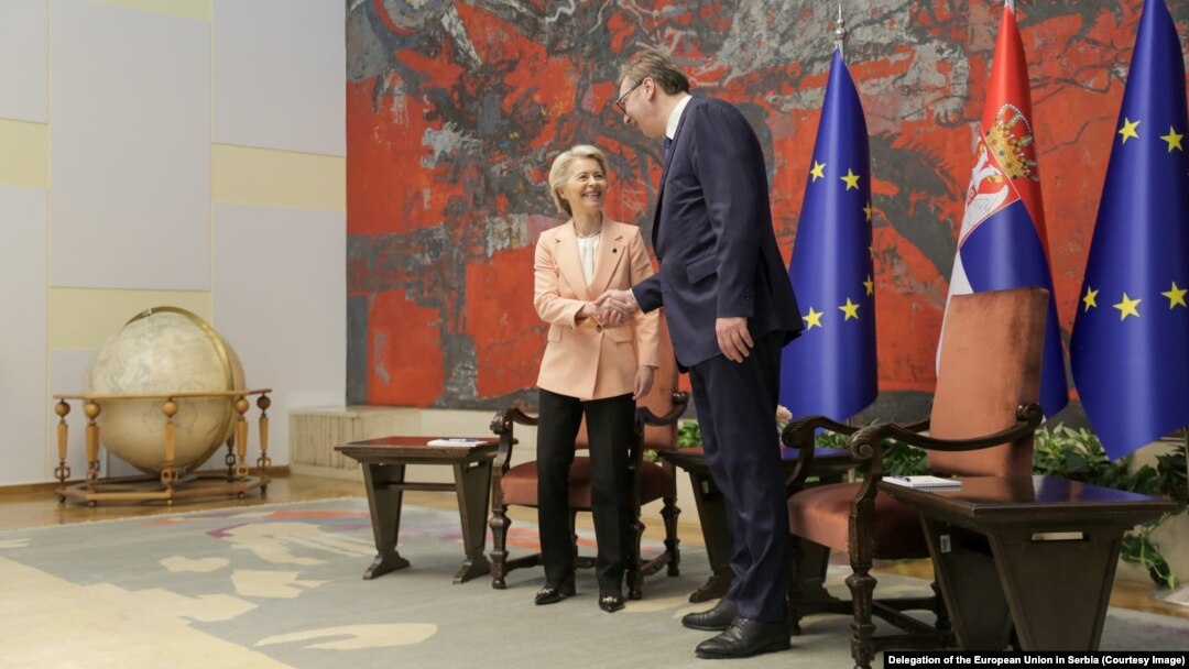 Predsednik Srbije Aleksandar Vučić sa predsednicom Evropske komisije Ursulom fon der Lajen u Beogradu 25. oktobar 2024. 