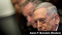 FILE: U.S. Defense Secretary James Mattis looks on during a bilateral meeting with South Korean Defense Minister Song Young-Moo at the Pentagon in August.