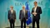 Premijer Kosova Avdulah Hoti, šef evropske diplomatije Žozep Borelj i predsednik Srbije Aleksnadar Vučić u Briselu 16. jula 2020.