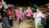 Croatia -- People gather to welcome students from Serbia who are running towards Brussels, April 25, 2025.