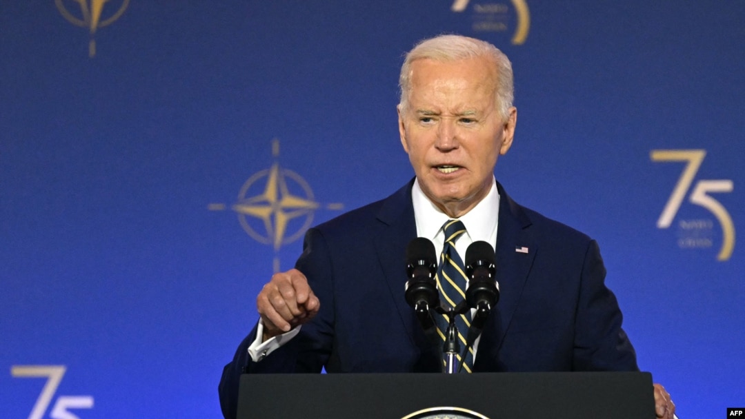 Președintele SUA, Joe Biden, vorbește la evenimentul de celebrare a celei de-a 75-a aniversări a NATO. Washington, 9 iulie 2024.